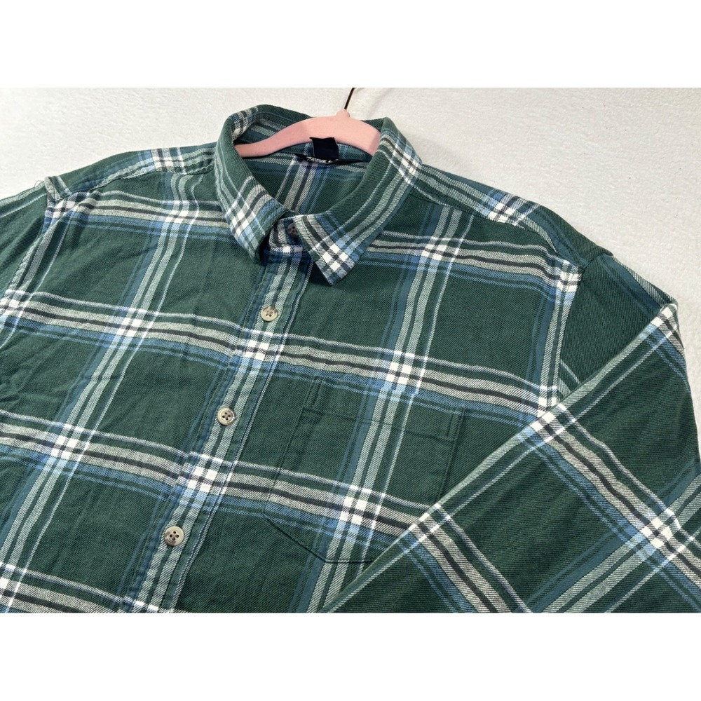 Eddie Bauer Mens Large Green Plaid Long Sleeve Button Down Flannel Shirt